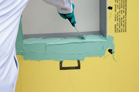 Spray- or roller-applied water-based silicone air barriers, which can be complemented with compatible silicone flashing and related materials, can provide a complete, high-performance air and water-resistive barrier that allows trapped moisture to escape.