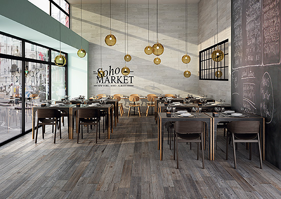 Today, ceramic and porcelain tile are manufactured with less energy and increased water recapture as compared to 10 years ago. That makes equivalent products, such as these tile planks with a look of reclaimed wood, more cost-effective for the end-user.