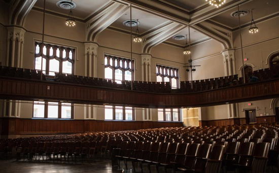  Custom windows made from cast aluminum were fabricated to replace the original wood windows that had deteriorated in this historically significant school auditorium.