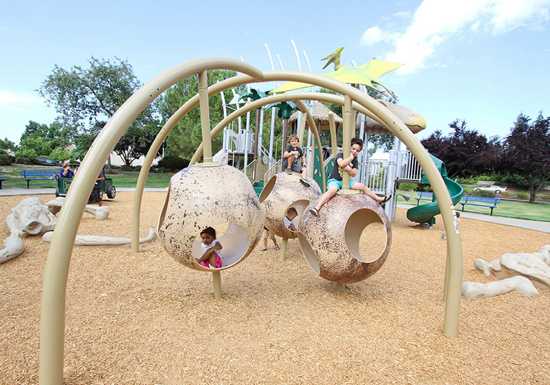 This dinosaur-themed playground is in Roseville, California.