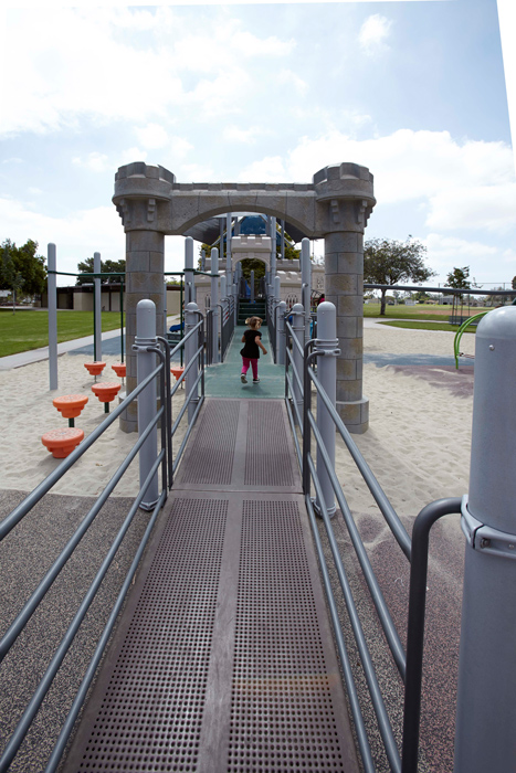 A ramp leading into the “castle” is fun and useful for children of all abilities.