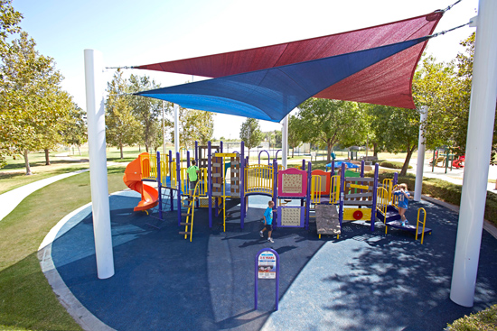  Shade structures are becoming more common in playground design to protect both the children and the equipment, and make the area more comfortable to visit during hot weather.