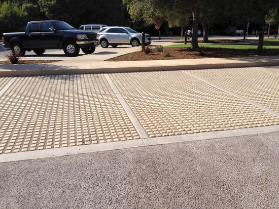 Laguna Blanca School in Santa Barbara, California, used permeable concrete pavers to provide environmentally friendly parking around this K-12 school that addresses water runoff on-site. 