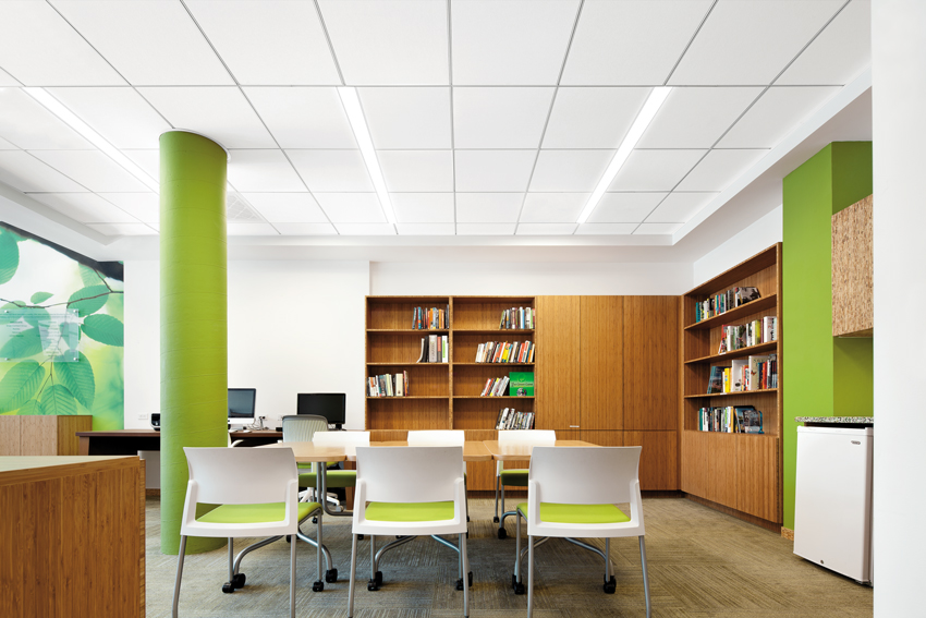 On-center linear lighting: acoustical suspension systems provide lighting layout symmetry options using standard components to compliment your building design.
