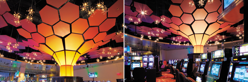 Harrah’s Cherokee Casino, Cherokee, North Carolina 
Cunningham Group, Minneapolis, Minnesota
Hexagon and custom clouds in custom colors
