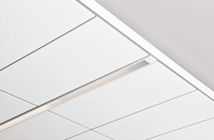 Ceiling system with compact linear zones for light fixtures
