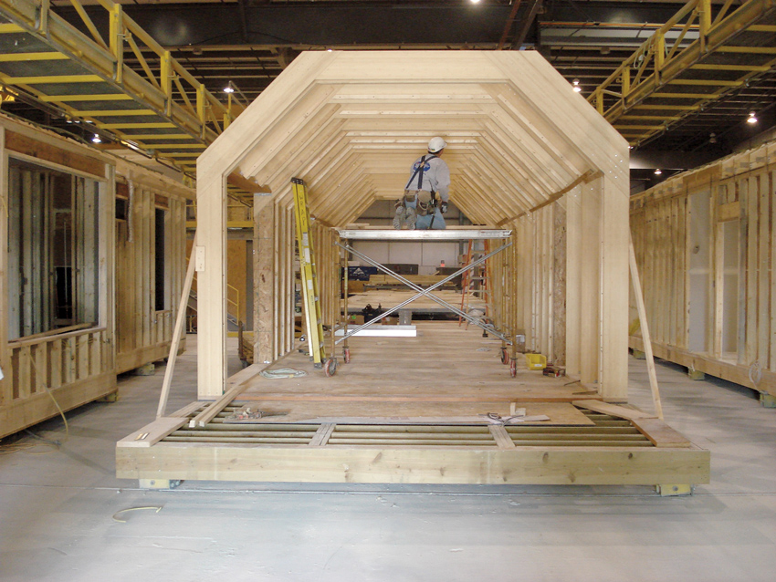 Gable Home - Solar Decathlon entry by the University of Illinois at Urbana-Champaign utilizing engineered laminated bamboo for the structural elements.