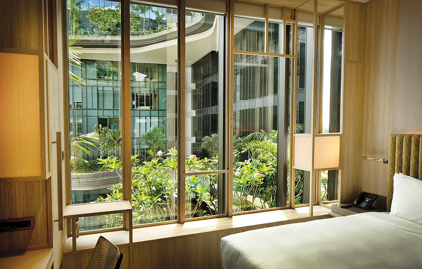 The gardens viewed from a guest room.