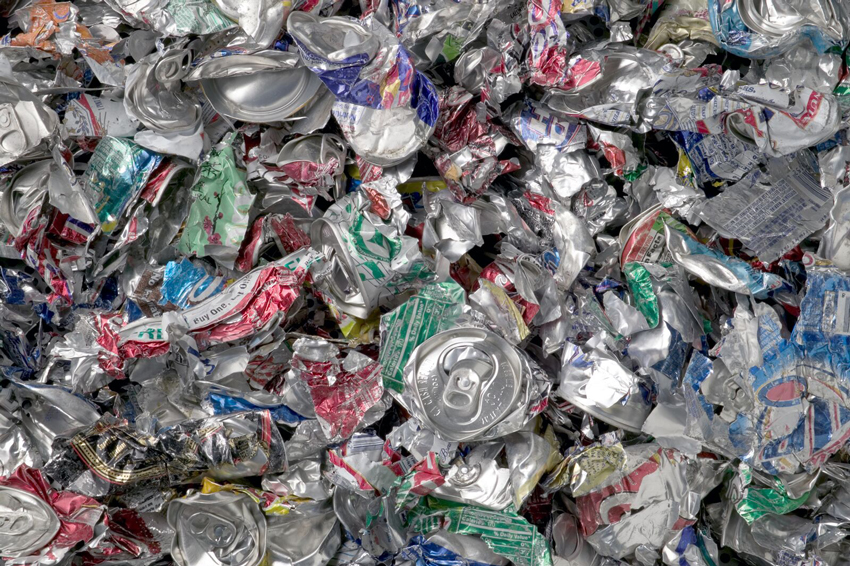Photo of aluminum cans ready for recycling.