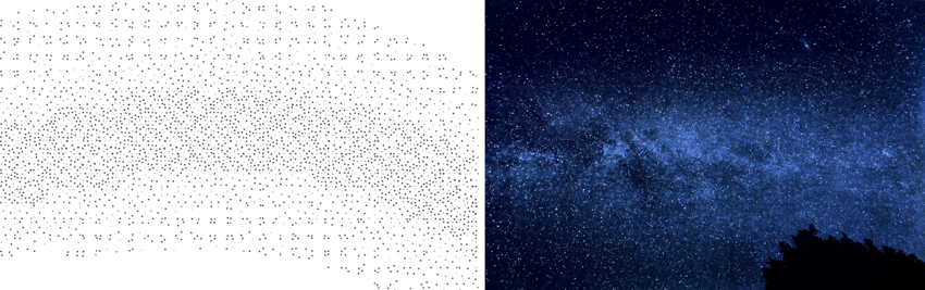 Left: Photo of a panel designed to look like the Milky Way Galaxy. Right: Photo of the Milky Way.