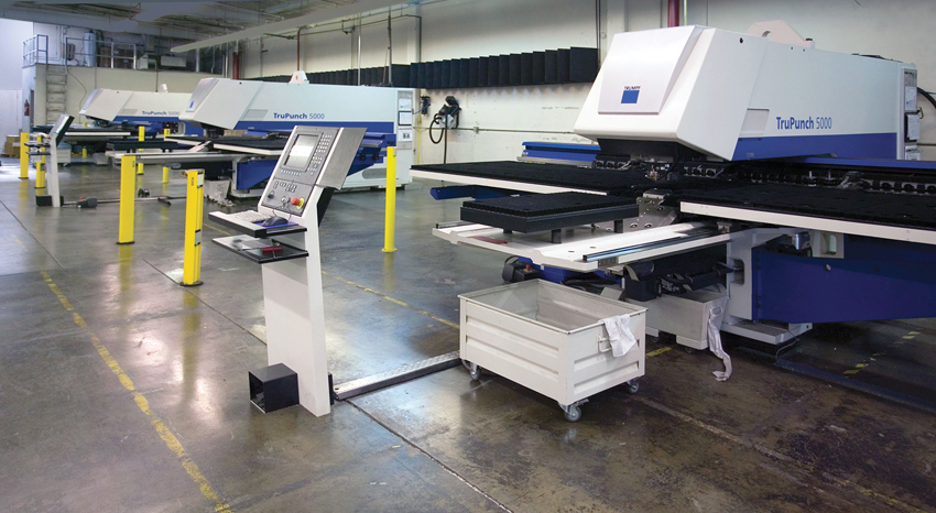 Left: Photo of the fabricating punch machines.