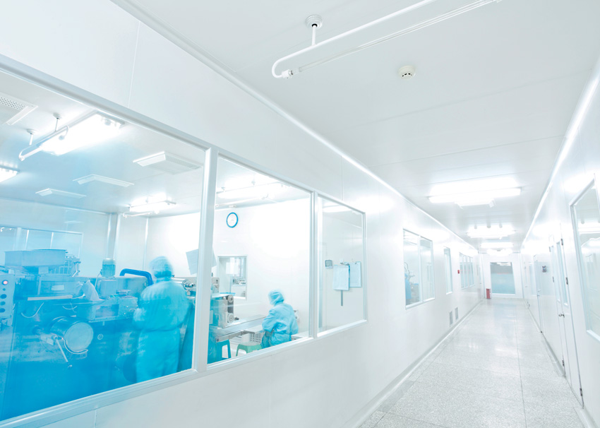 Photo of a hospital corridor with FRP panels.