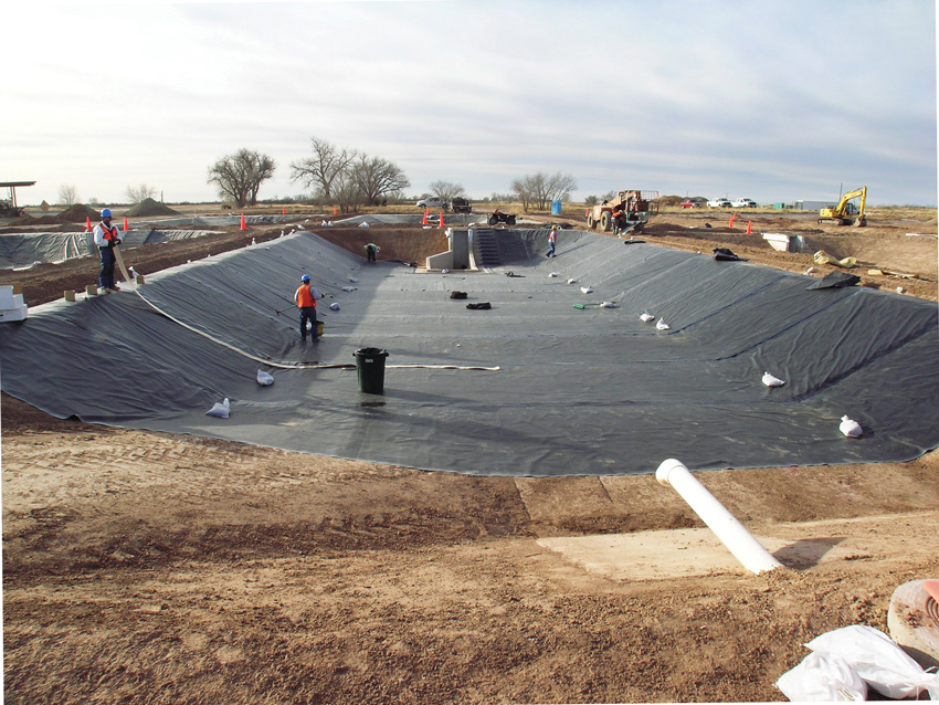Installation of EPDM geomembrane for the Dexter Fish Hatchery.
