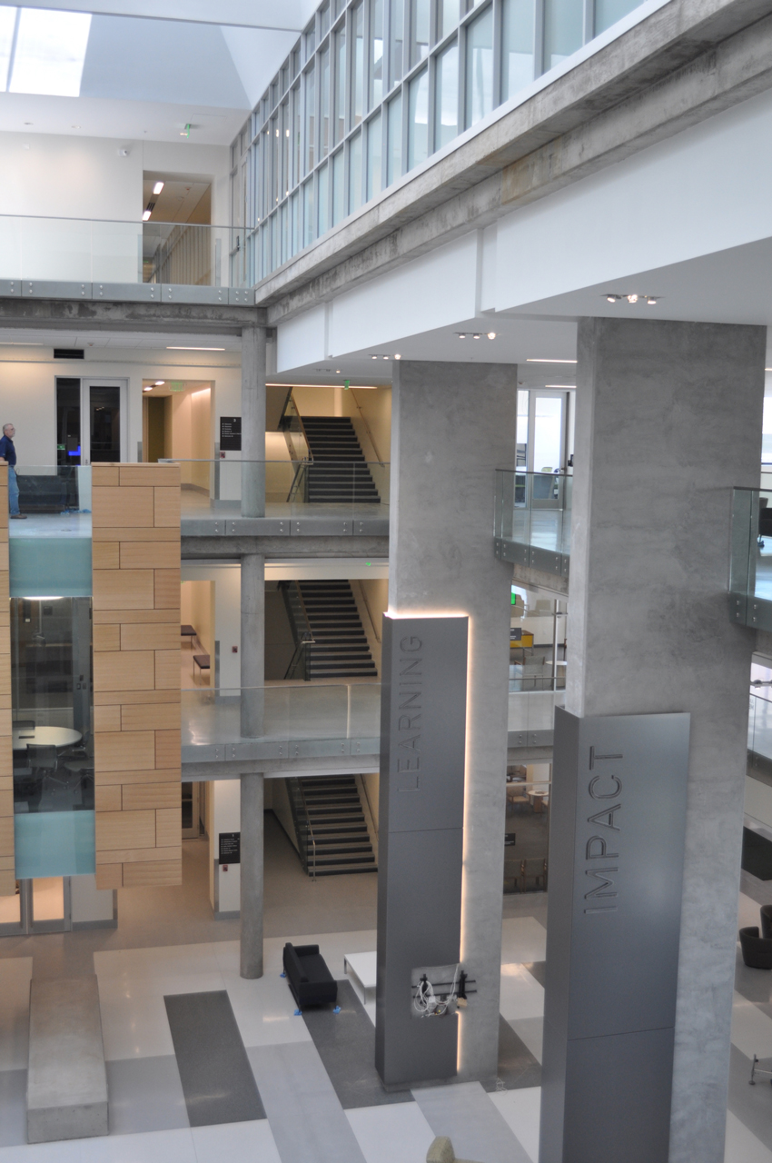 Photo of an interior space at Baylor University’s Hankamer School of Business showing stairs.