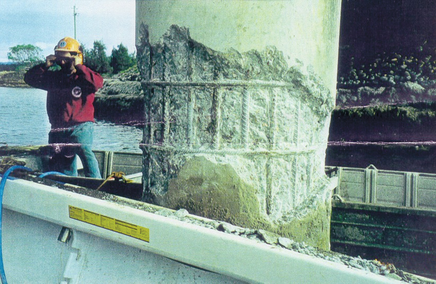 Photo of a deteriorated concrete support.