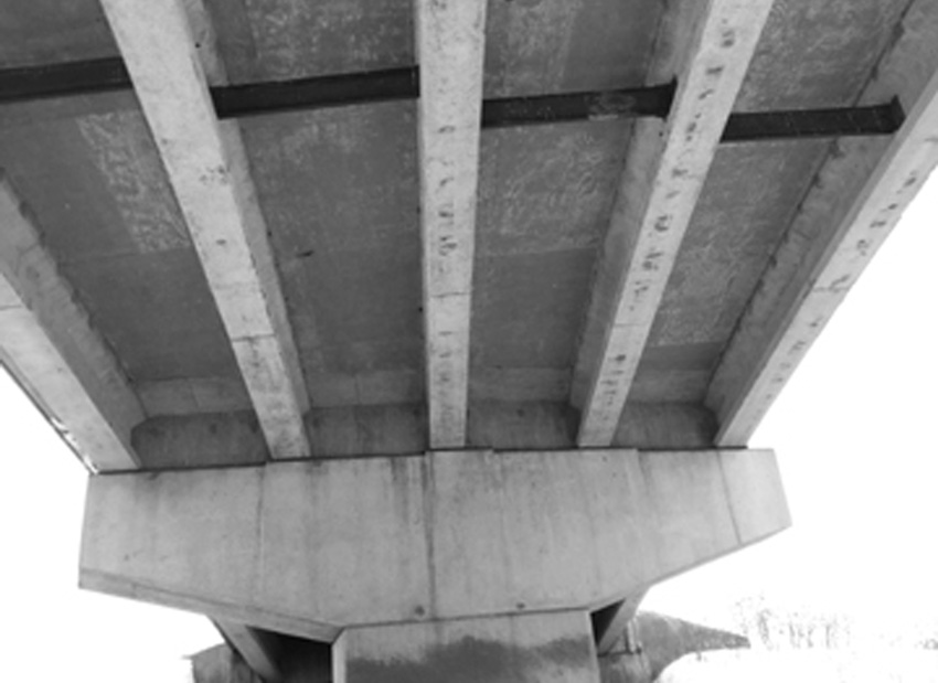 Photo of a concrete bridge support.