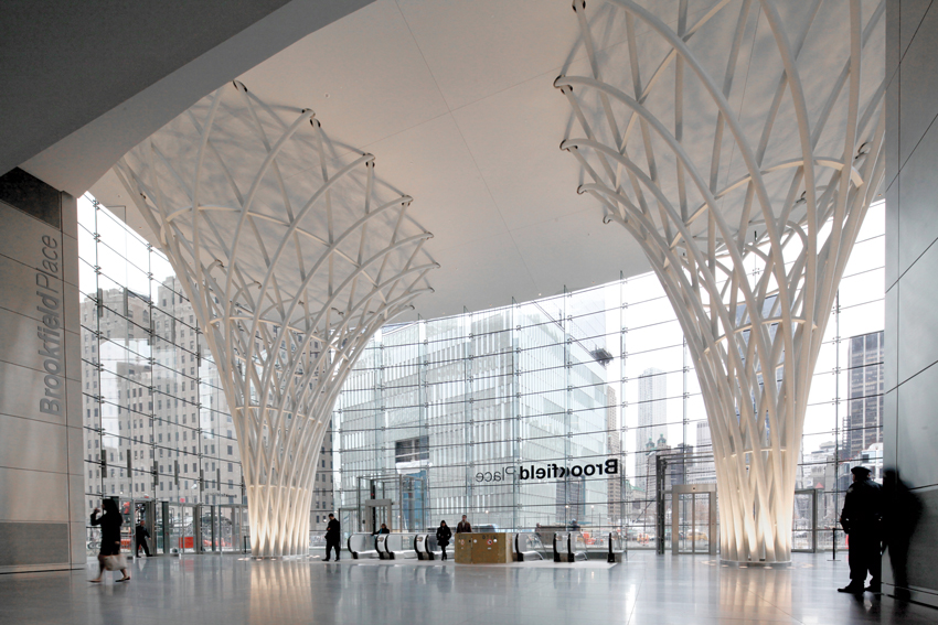 Photo of the steel trees in the Brookfield Place Entry Pavilion in New York City.