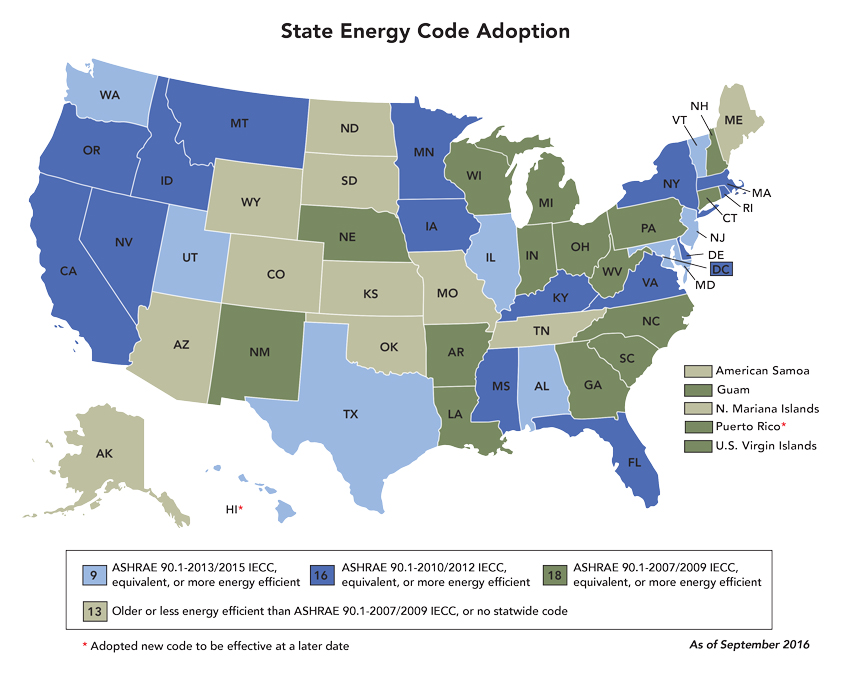 US map depicting energy adoption per state.