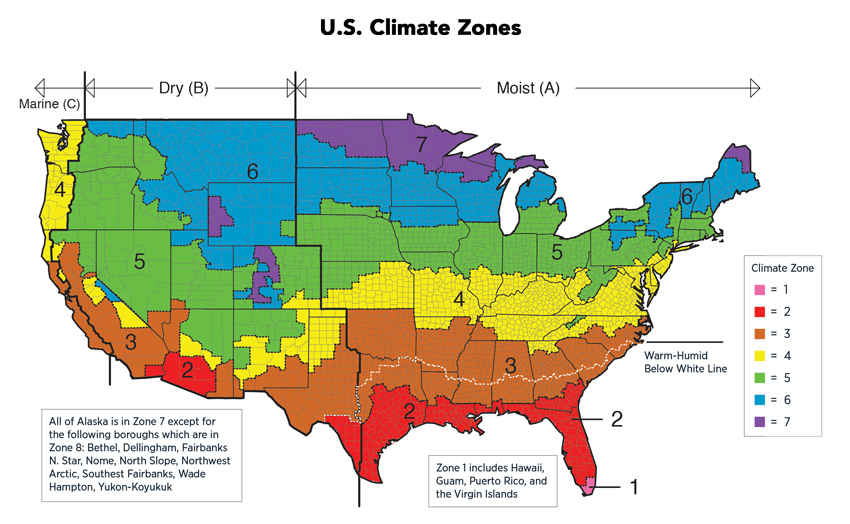 US map depicting climate zones.