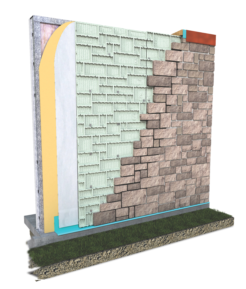 Illustration of a masonry veneer foam panel wall system.