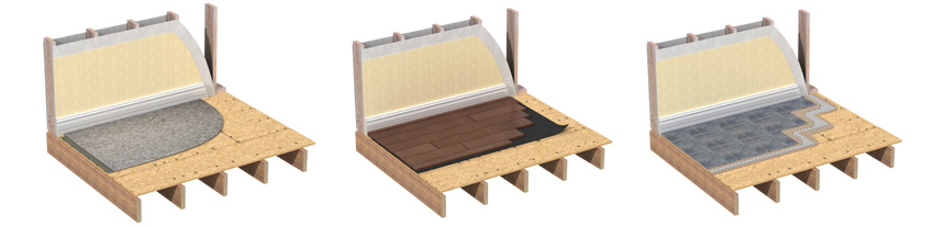 Illustrations of various finished flooring cutaways.