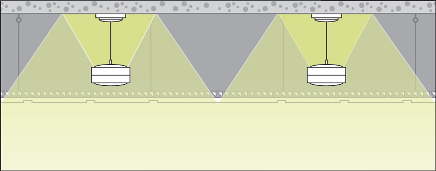 Illustration of a ceiling space with loudspeakers.