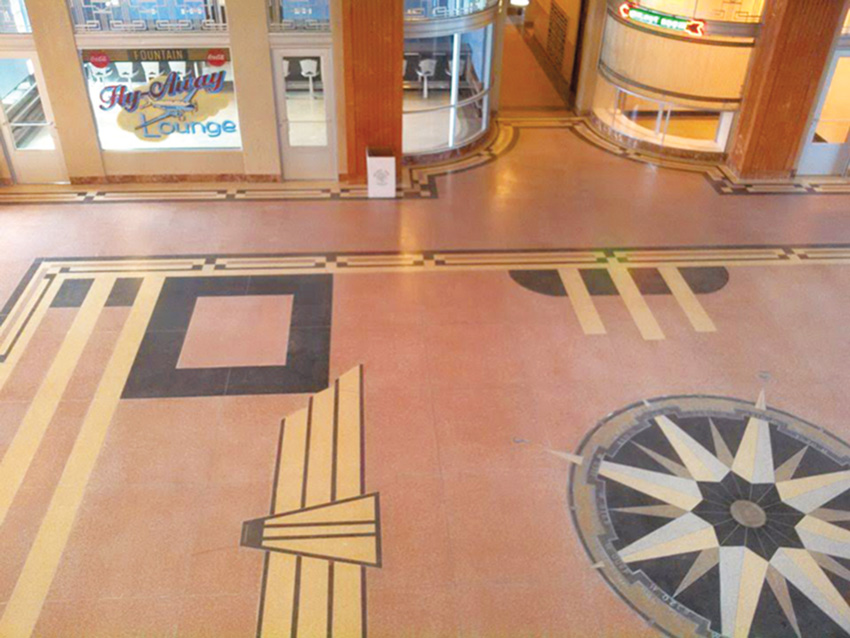 Photo of the floor at New Orleans’ Lakefront Airport terminal.