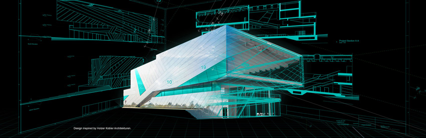 Graphic of a building rendered with BIM software.
