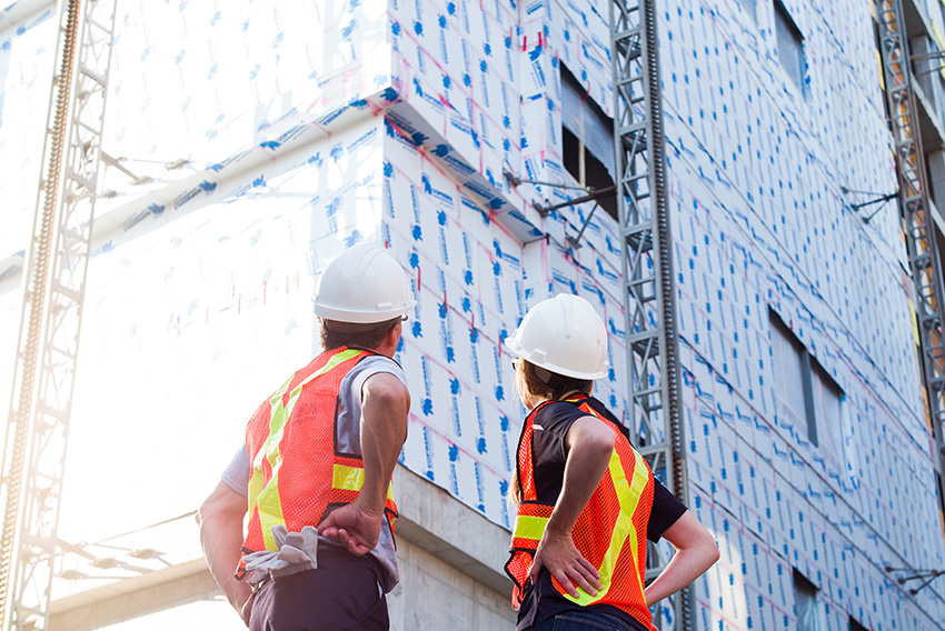 A wall system under construction.