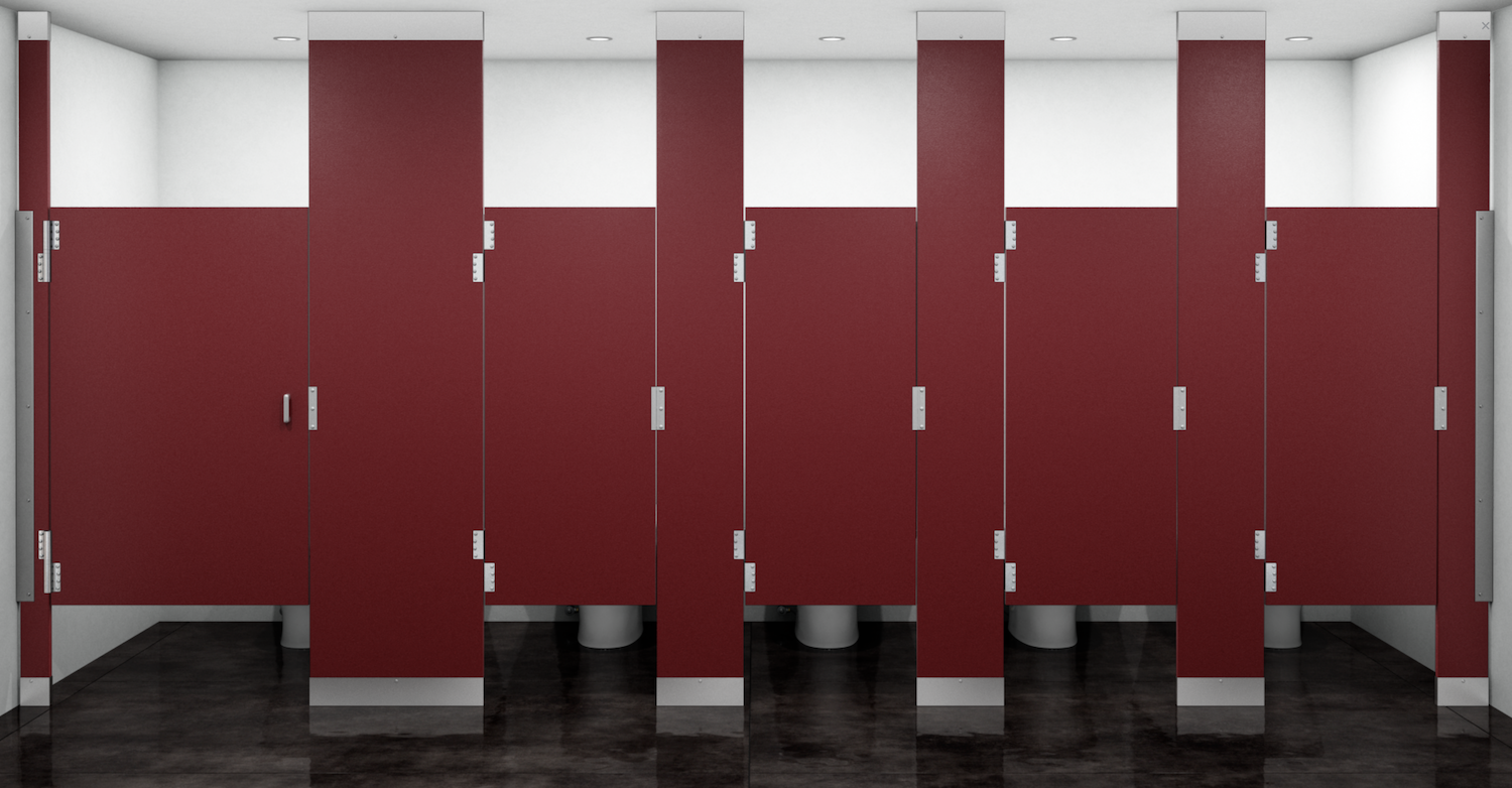 Photo of bathroom stall doors.
