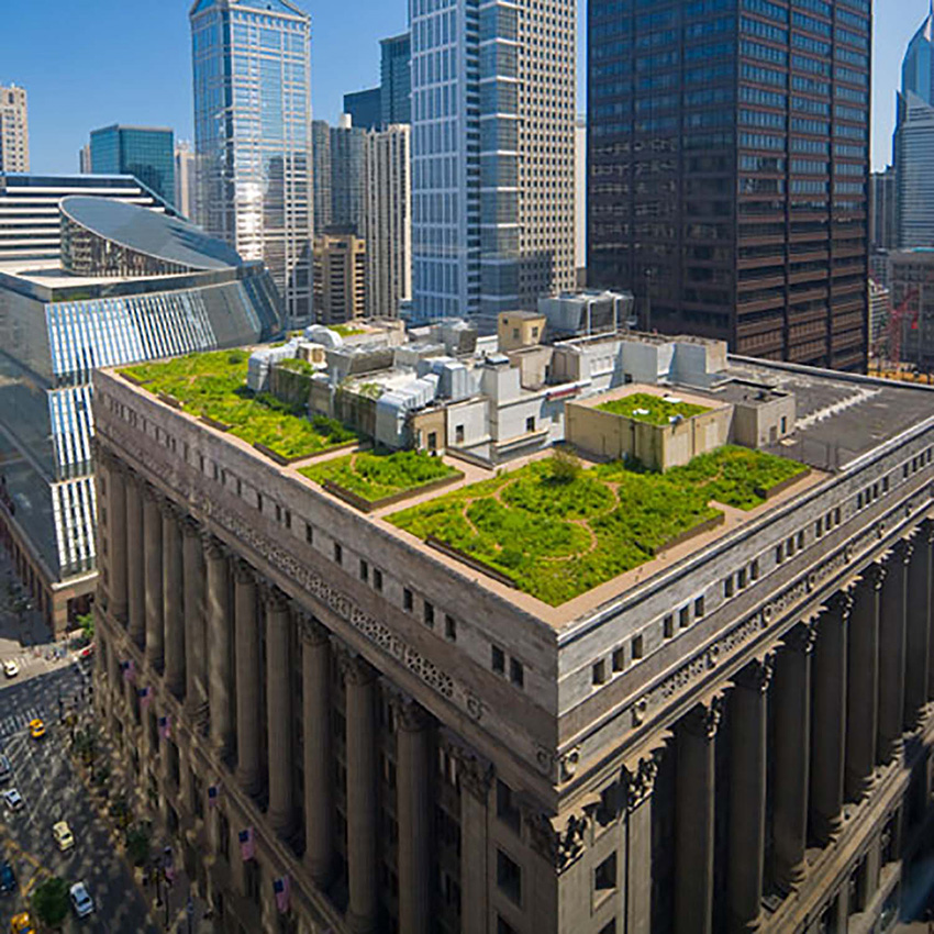 Photo of the top of Chicago City Hall.