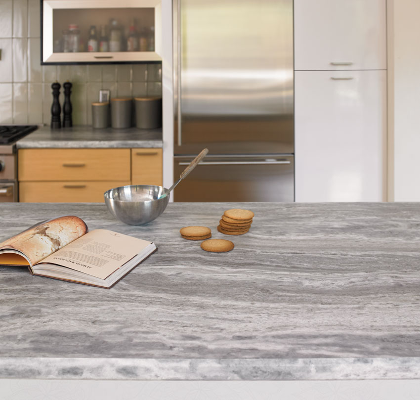 laminate surface conter tops in kitchen.