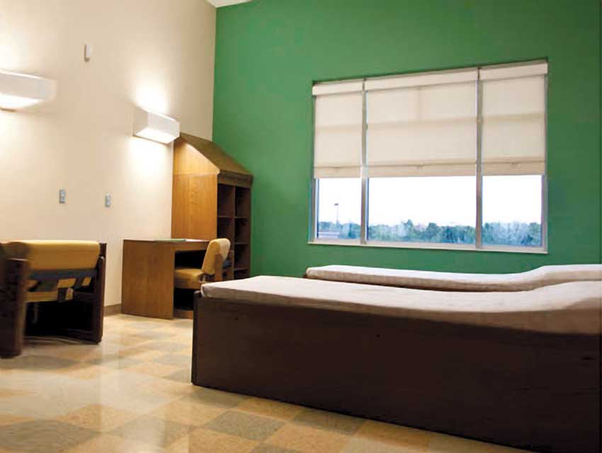 roller shades in a hospital room.