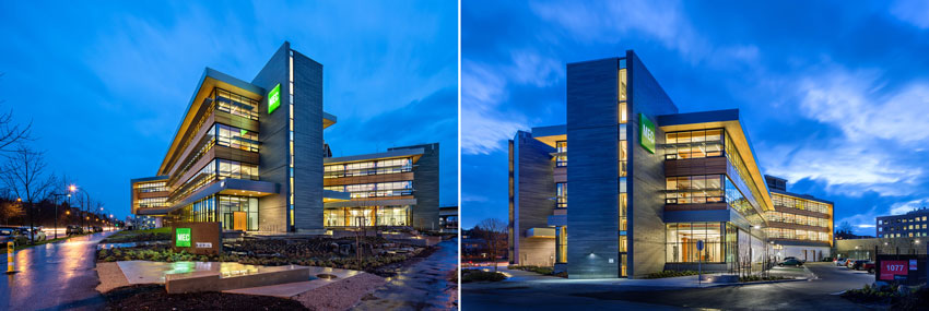 Two exterior photos of MEC Headquarters.