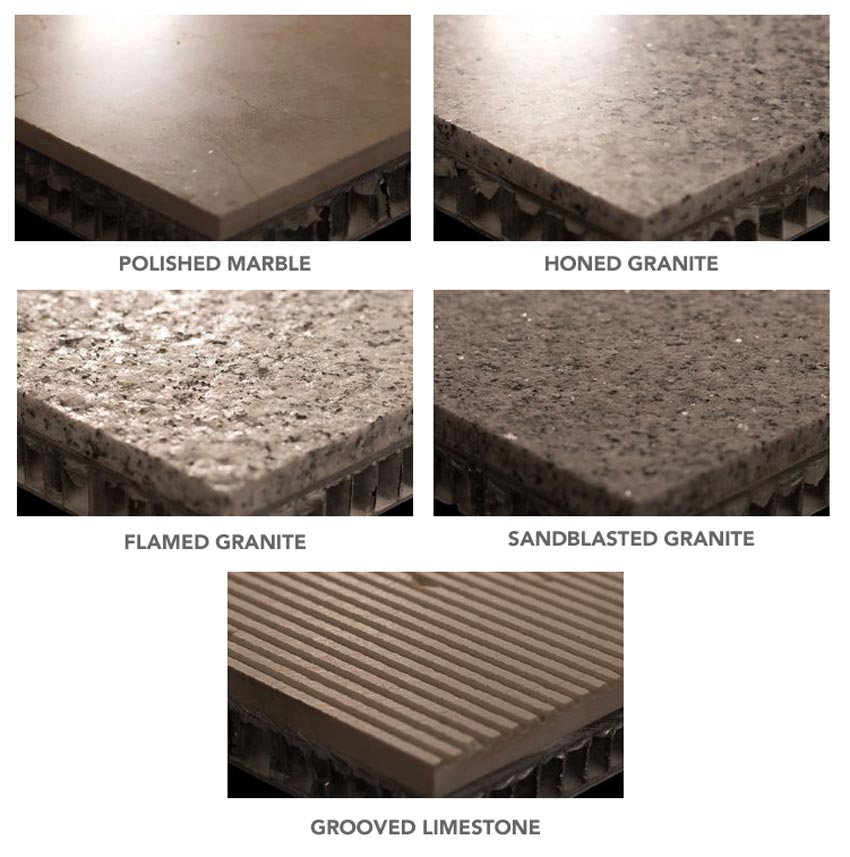 Examples of different stone finishes.