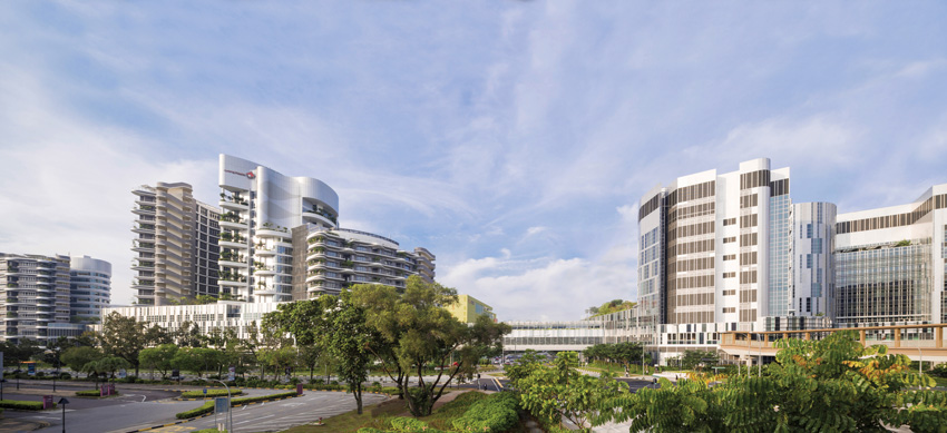 Ng Teng Fong General Hospital and patient-room wings.