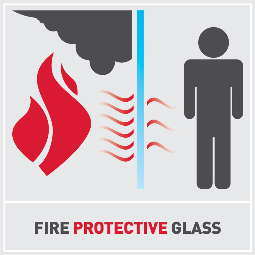 Graphic design of fire protective glass.