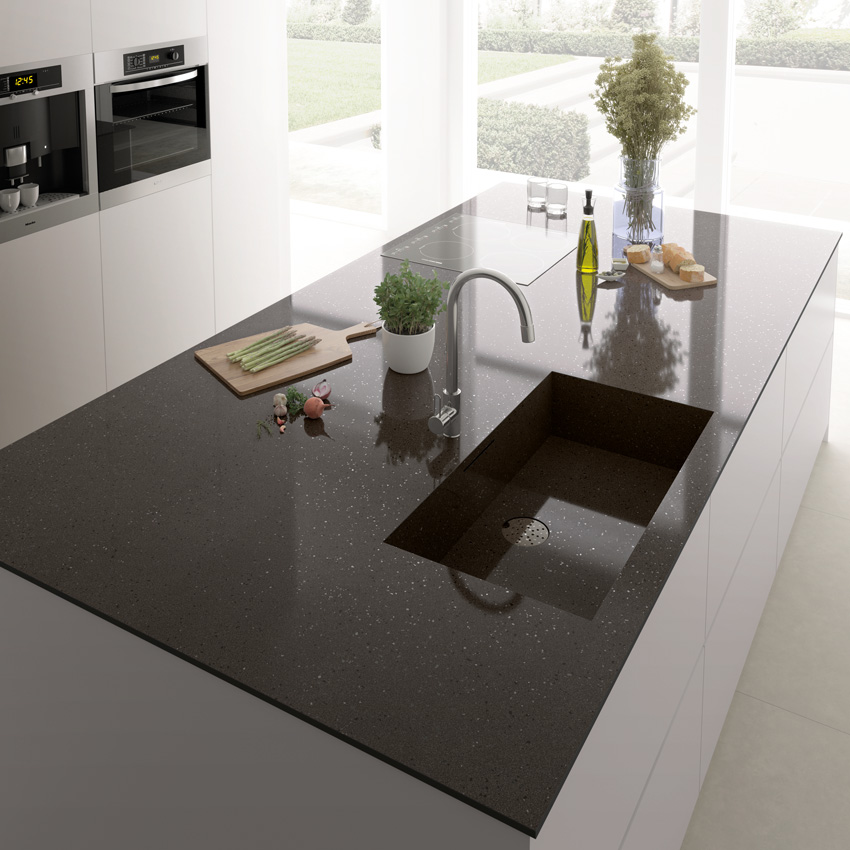 Photo of sleek ceramic countertops.