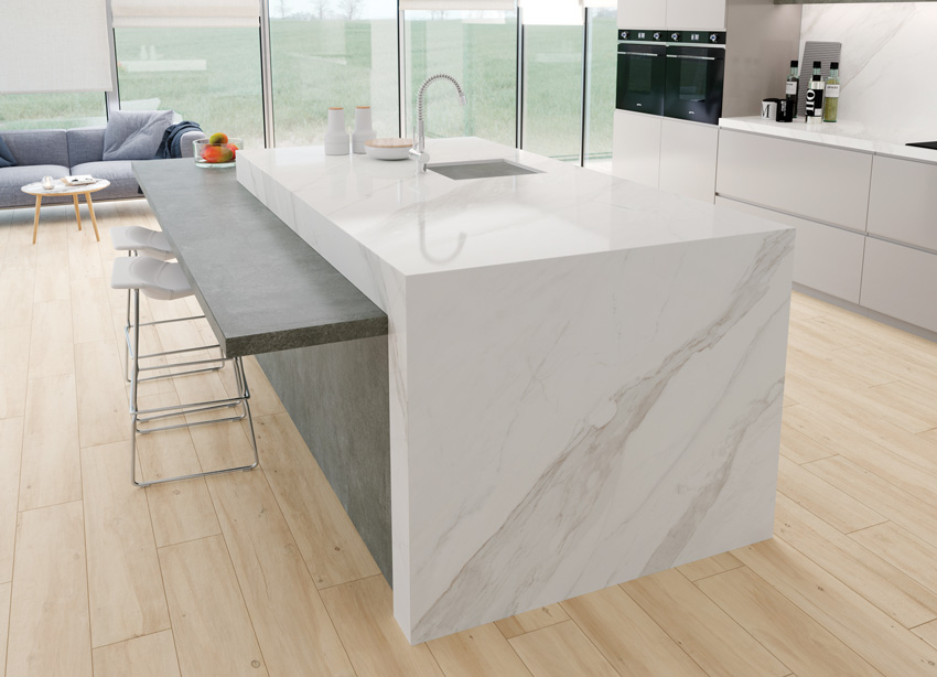 Photo of porcelain slab countertops.