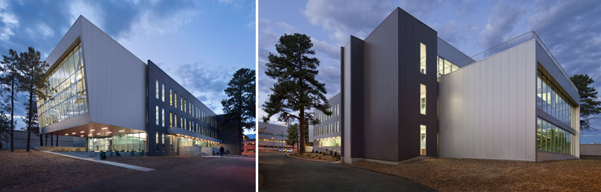 Two photos of new University Services Building in Flagstaff, Arizona.
