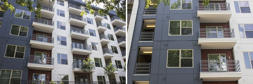 Two exterior photos of Indigo House.