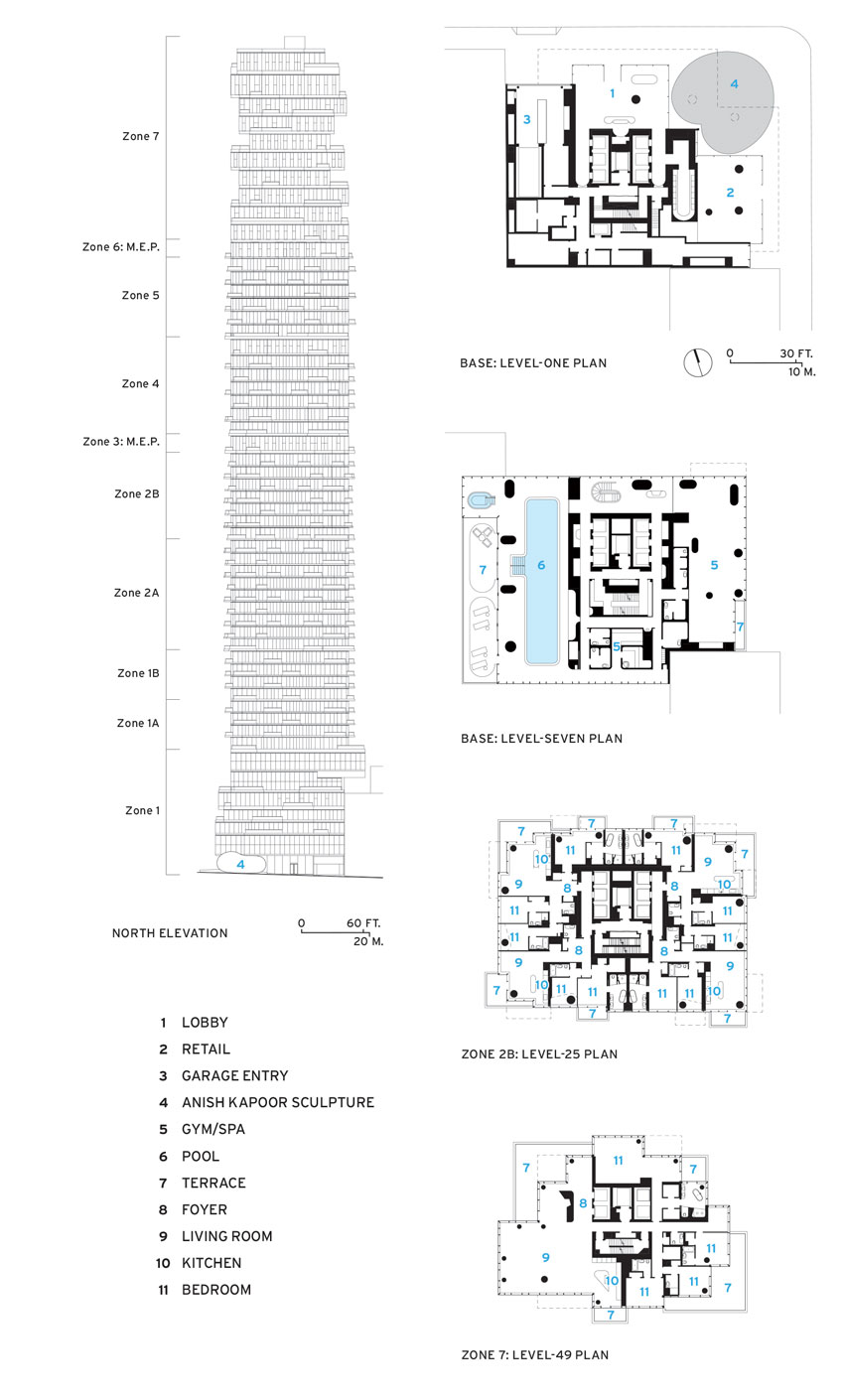 Elevation and floor plans of 56 Leonard.