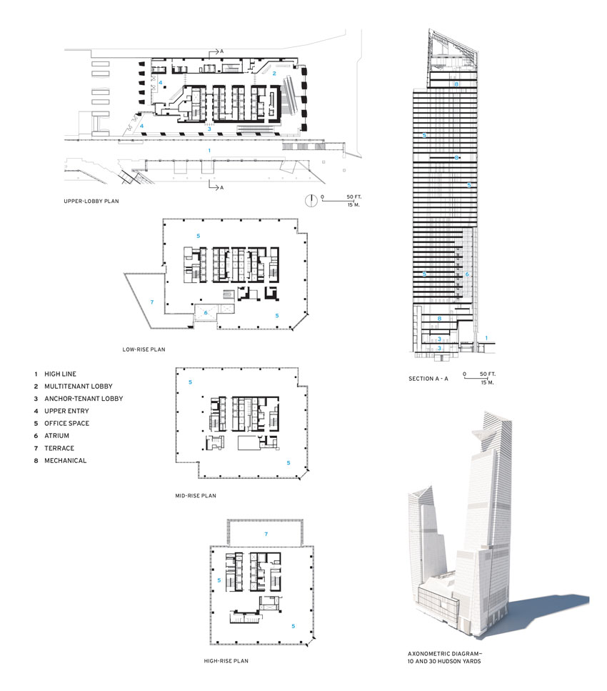 Floor plans and elevations of 10 Hudson Yards.