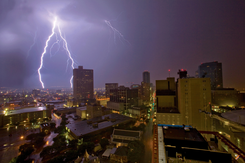 lightning on buildings.