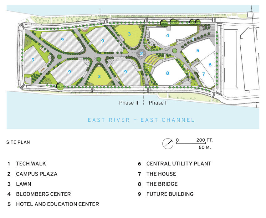 Photo of site plan for Cornell Tech's Roosevelt Island complex.