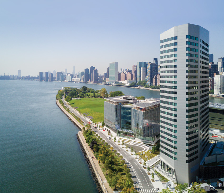 Photo of The House and tallest building of the Cornell Tech's Roosevelt Island complex.