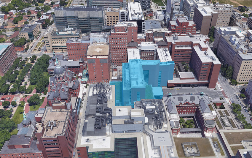 Nelson-Harvey Building at the Johns Hopkins Hospital in East Baltimore with lighweight precast concrete panels