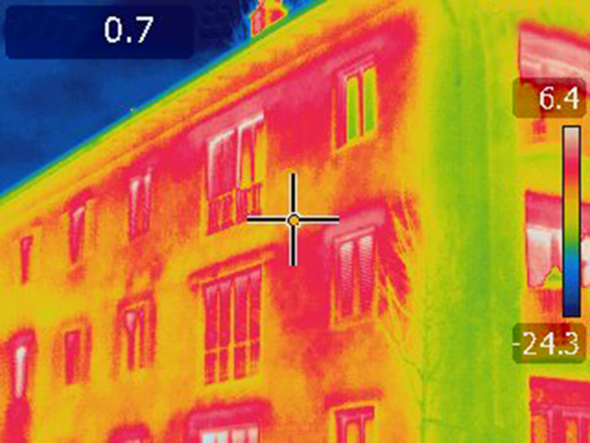 Picture of an infrared thermal imaging scan of an exterior envelope condition.