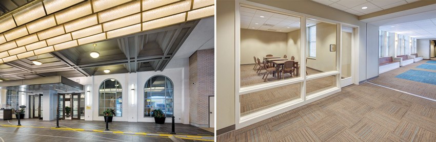 Left: Fairmont Hotel in Vancouver, British Columbia, Canada, Right:CCU I-study corridor, Coastal Carolina University in Conway, South Carolina