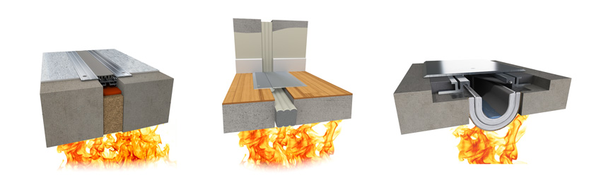expansion joint systems (left to right): mineral wool, waterproof, fire-rated foams, waterproof fire blankets